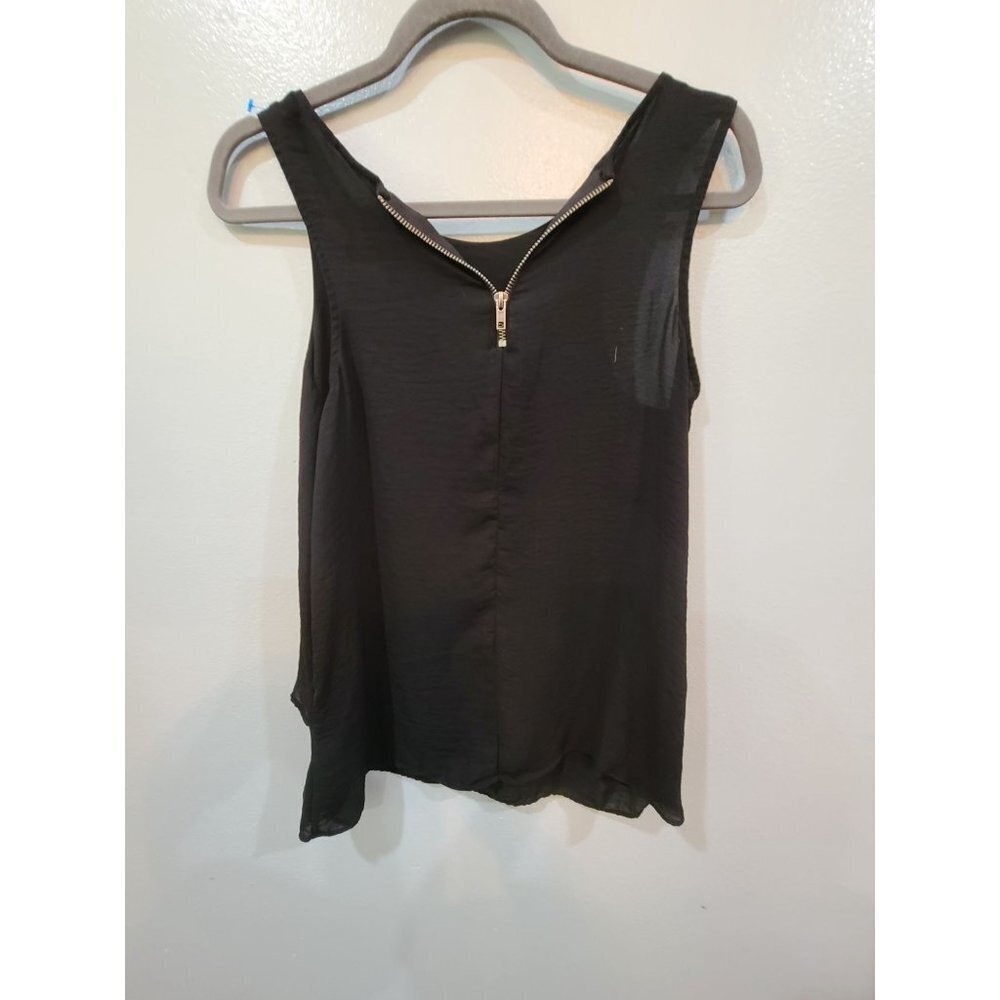 A.N.A. Blouse Women's Medium M Black Sleeveless Zipper Front Moto Grunge Casual